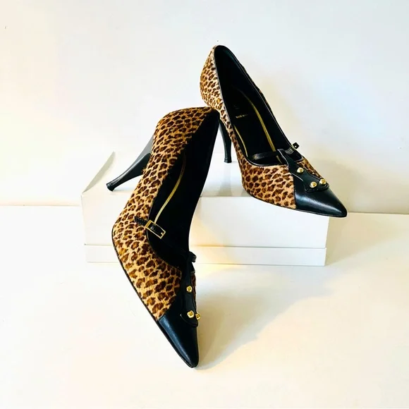 Fendi black tan calf hair animal print heels pumps 38 - Picture 2 of 10